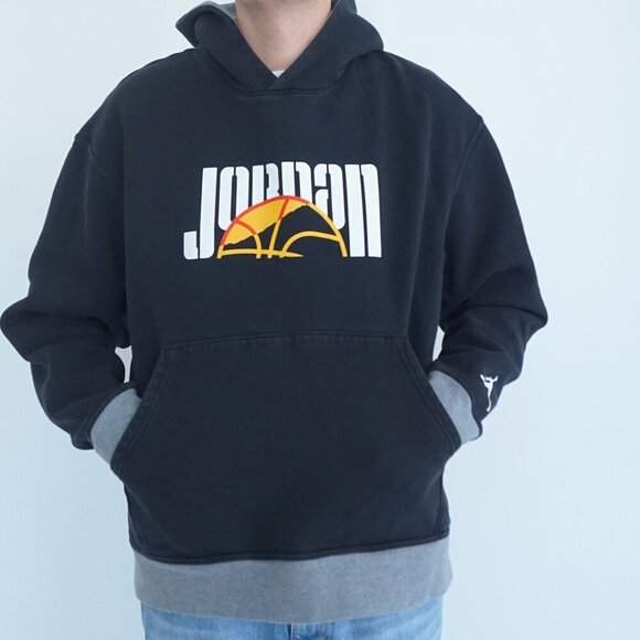 Air Jordan Black Yellow All Over Print AOP Airman Hooded Pullover Sweatshirt XL - Picture 3 of 10